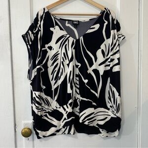 INC International Concepts Womens Sora Leaf Print Black/White Sleeveless Top, 3X